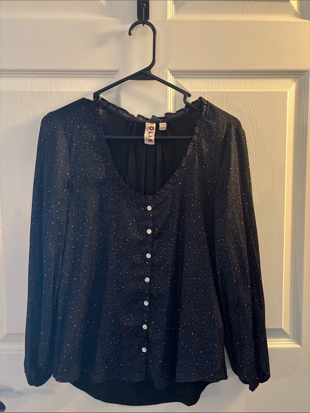 Anthropologie/ Dolan Left CoastBlack Button-Front Blouse with Animal Print